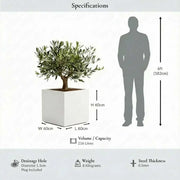 60cm Zinc Galvanised Matte White Square Planter